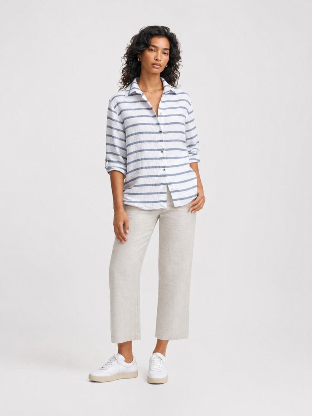 Viola Borghi Blue and White Stripe Linen Button Down Shirt Top M
